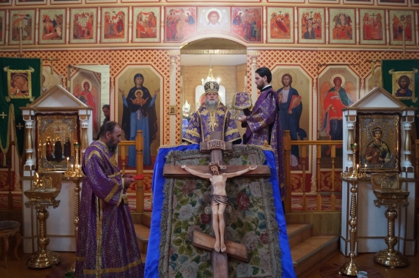 В день памяти прп. Евмения еп. Гортинского епископ Василий совершил Божественную литургию в храме свв. Зосимы, Савватия и Германа Соловецких г. Няндома